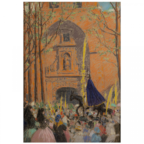 "Procesión del borriquito".  MANUEL LOSADA (Bilbao, 1865-1949).  Pastel/papel. 