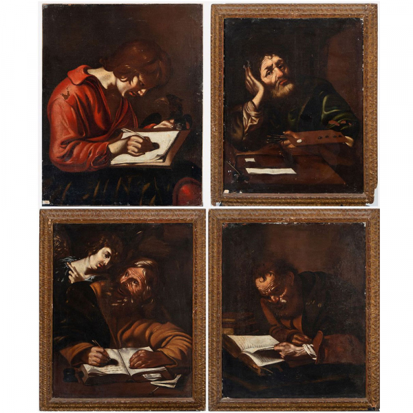 Muy Importante serie de los 4 apóstoles, a la manera de Miquel March (València, 1633-1670), escuela valenciana del siglo XVII.