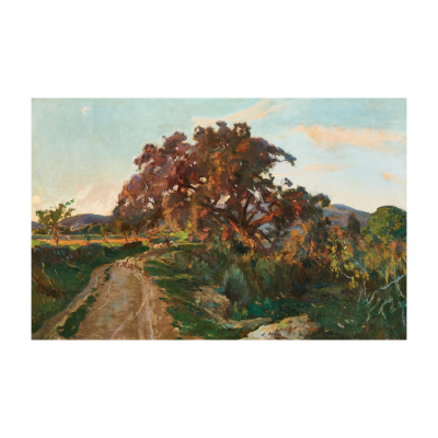 Joaquim Mir Trinxet (Barcelona, 1873-1940) Camino rural con árbol. Óleo sobre tela. Firmado.