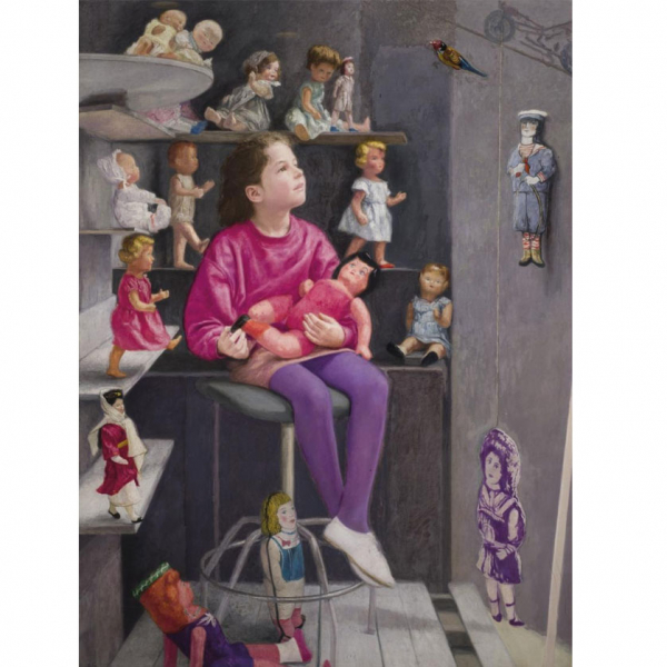 Daniel Quintero.   "Casa de muñecas (1993-94)". Óleo y gouache sobre lienzo. Firmado 