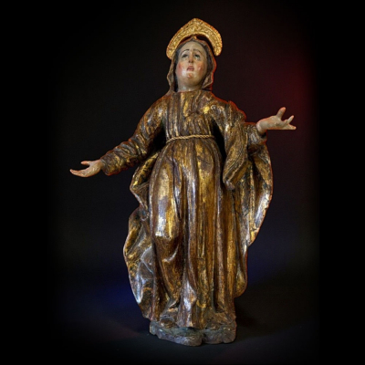 "Santa Ana" Escuela Espa&ntilde;ola. Siglo XVI.   Escultura en madera tallada, policromada y dorada