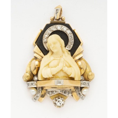 Medalla antigua en oro amarillo representando Virgen