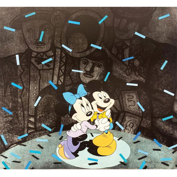 Fernando Bellver  "Serie Fiesta - Mickey & Minnie según Leger (1988)". Aguafuerte y aguatinta sobre papel Arches.