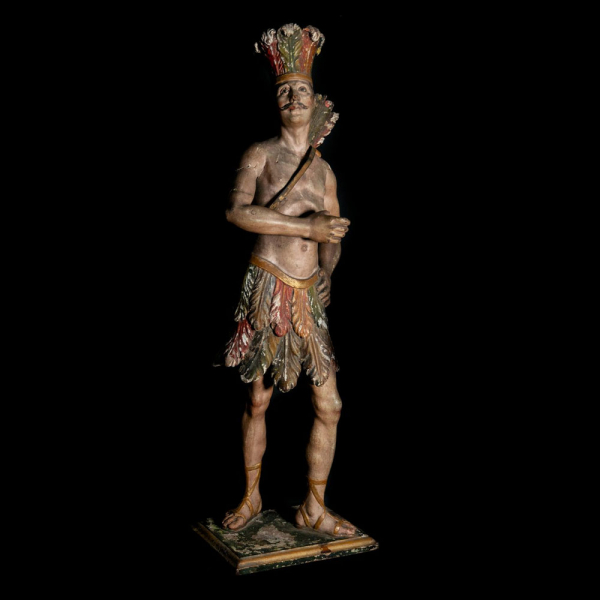 Excepcional muy Rara Figura Jefe Maya "Huitzizil Tzunum", Trabajo Barroco Colonial de la Nueva España o Guatemala del siglo XVIII, México o Guatemala.