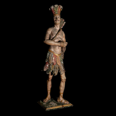 Excepcional muy Rara Figura Jefe Maya &quot;Huitzizil Tzunum&quot;, Trabajo Barroco Colonial de la Nueva España o Guatemala del siglo XVIII, México o Guatemala.