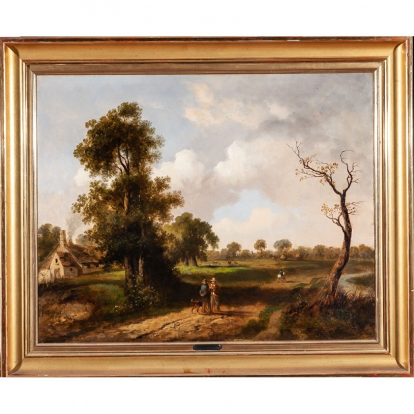 Jean Baptiste Adolphe Bronquart (Francia S. XIX) "Paisaje con personajes en el centro"