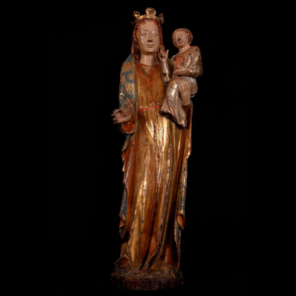 Espectacular Gran Virgen "Maiestat" con Ni&ntilde;o Ile-de-France, escuela Medieval G&oacute;tica Francesa del siglo XIV o principios del siglo XV.
