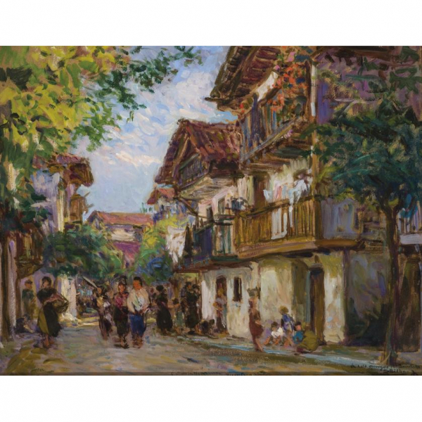 Gonzalo Bilbao.   "Fuenterrabía". Óleo sobre cartón.