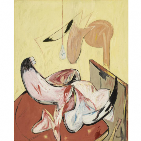 Juan Barjola. Mesa de matadero (c. 1986) Óleo sobre lienzo. Firmado 