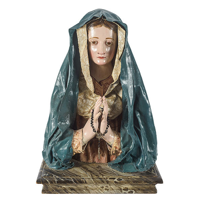 Escuela granadina, fles. del s.XVII. Dolorosa. Busto en madera tallada, policromada y tela encolada.