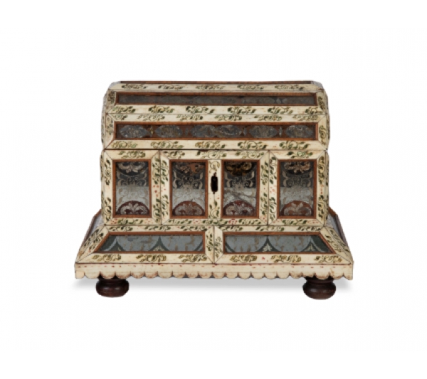 "Caja de luces" con alma de madera, hueso esgrafiado y policromado y espejos policromados. Campeche, Nueva España, S. XVII - S. XVIII.