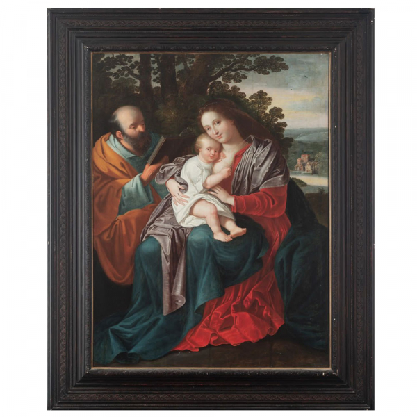 Taller de Federico Barocci del siglo XVI. "Descanso en la huida a Egipto".   Óleo sobre tabla.