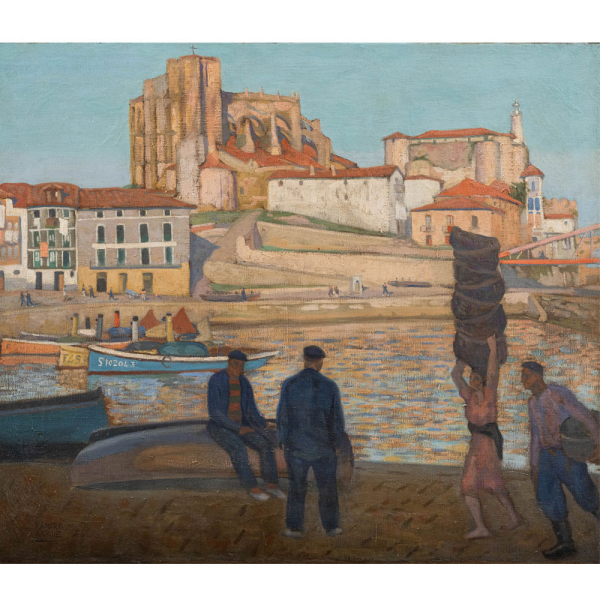 "Vista de Castro Urdiales"  ESCUELA VASCA DEL SIGLO XX. &Oacute;leo/Lienzo