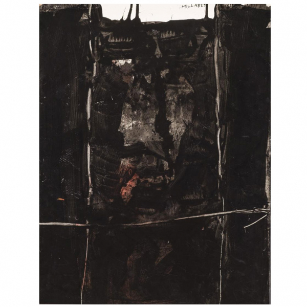 Manolo Millares. &quot;Sin título (1961)&quot;. Gouache sobre papel. Firmado en la parte superior central.
