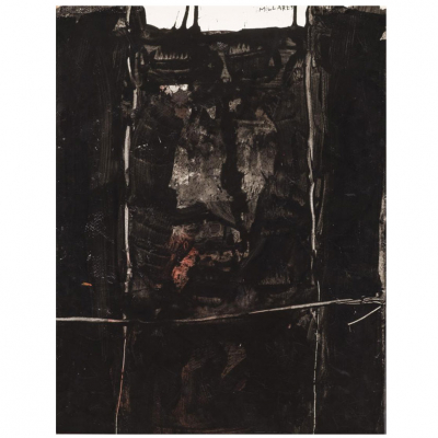 Manolo Millares. &quot;Sin título (1961)&quot;. Gouache sobre papel. Firmado en la parte superior central.