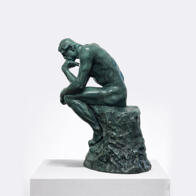 Escultura en bronce de "El pensador", firmado 'A.Rodin'.   Bronce con p&aacute;tina verde, fundici&oacute;n a la cera perdida.
