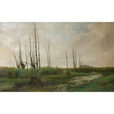 Eliseo Meifrén i Roig (Barcelona, 1859-1940).  Vista rural.  Óleo sobre tela. Firmado. 