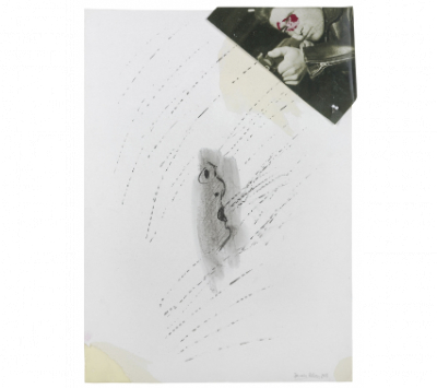 CARMEN CALVO (Valencia, 1950)  Hay criaturas que sufren realmente, 2011   Mixta, cart&oacute;n, dibujo, l&aacute;piz, fotograf&iacute;a intervenida con gouache. 