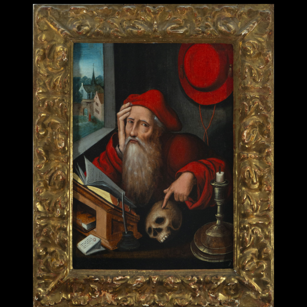 Importante San Gerónimo en su Estudio sobre tabla - Atribuído a Joos Van Cleeve y su taller (Cléveris, c. 1485 - Amberes, 1540 o 1541), escuela flamenca del siglo XVI