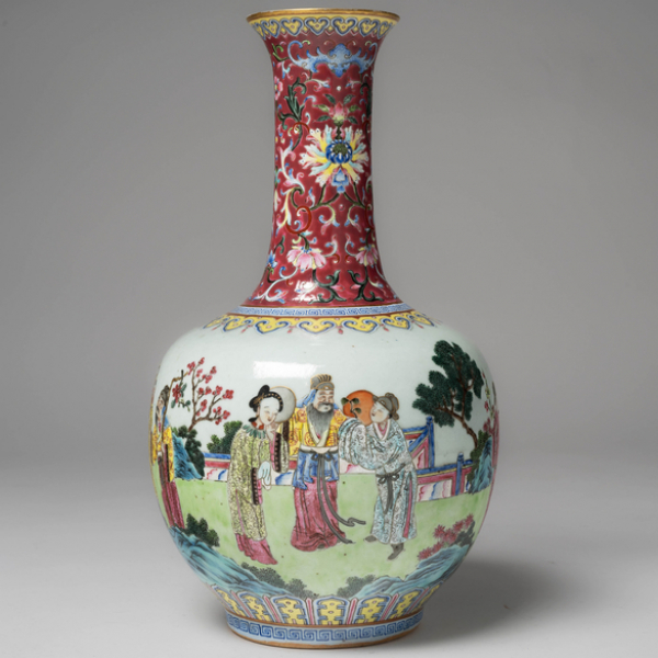 Jarr&oacute;n en porcelana china familia rosa de finales del siglo XIX-XX