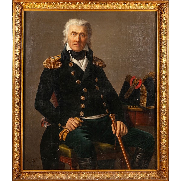 Joseph Marie Vien Le Jeune (París, 1761 - 1848) "Retrato de militar con bastón de mando"