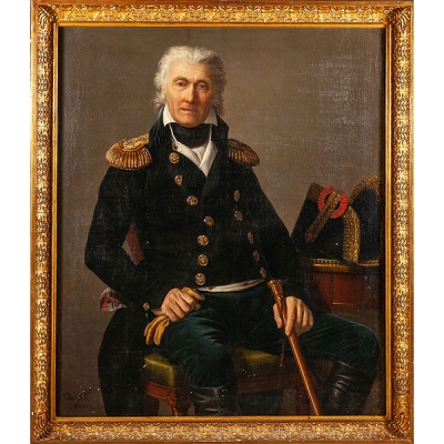Joseph Marie Vien Le Jeune (París, 1761 - 1848) &quot;Retrato de militar con bastón de mando&quot;