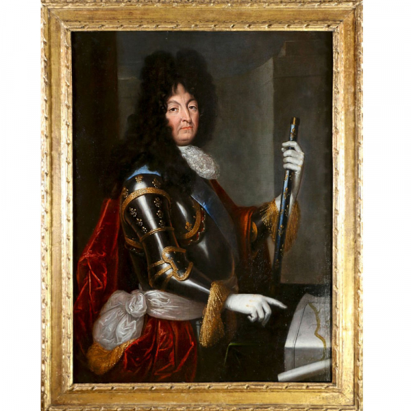 HENRI TESTELIN EL JOVEN (1616-1695) - Gran retrato oficial de Luis XIV (c.1675).    Óleo sobre lienzo (reentelado).