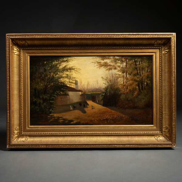 "Gallinero con gallina" HENRY CHARLES LANDRIN(Francia, 1829-1898)