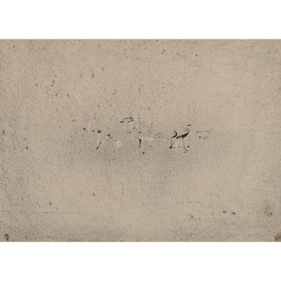 Modest Cuixart (Barcelona, 1925-Palam&oacute;s, Girona, 2007) Sin t&iacute;tulo. Tinta china y l&aacute;piz sobre papel adherido a tela.