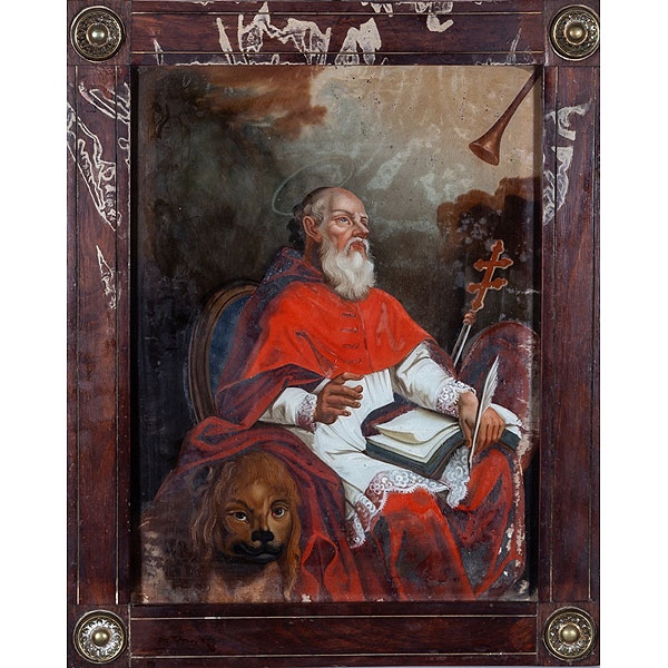 Vidrio pintado por el reverso "San Jerónimo"