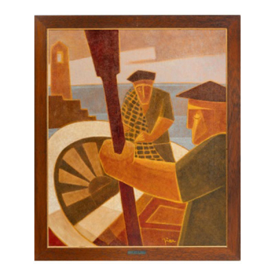 PIERRE LABADIE &quot;BALDI&quot;  (Anglet, Lapurdi 1919) &quot;La Peche&quot; Firmado: Pier Óleo / Lienzo
