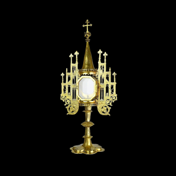 Custodia renacentista en cobre dorado. Francia o Alemania, siglo XVI.