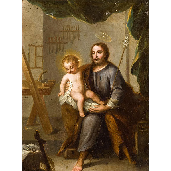Pedro Rodríguez de Miranda (1696 O 1706 - 1766)  "San José con el NIño en el taller".