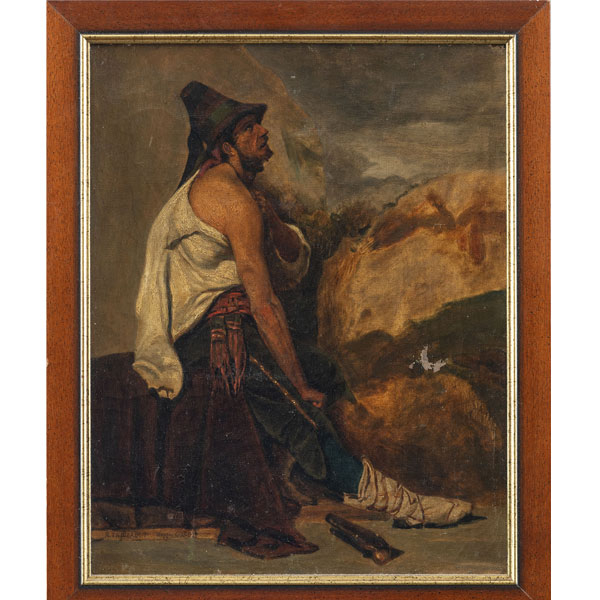 "Bandolero herido"  Escuela Francesa, Siglo XIX 