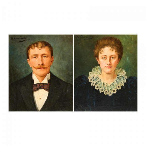 Escuela europea, fles. del s.XIX. Retratos de dama y caballero. Pareja de óleos sobre tela.