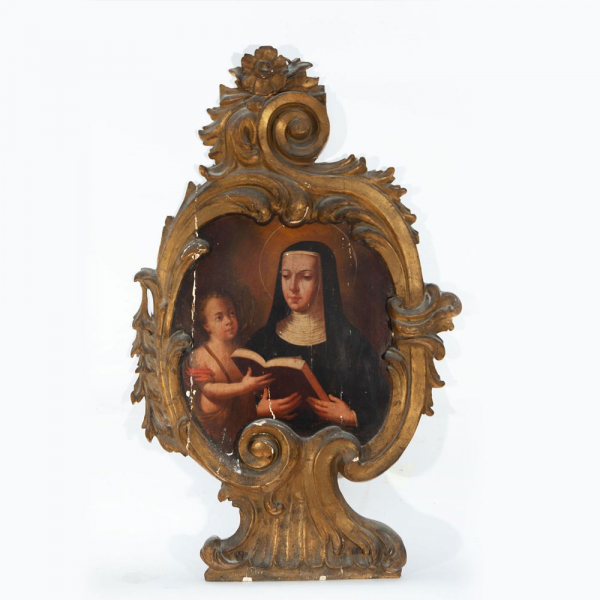 Pareja de tablas representando a "Santa Ana enseñando a leer a la Virgen y San Luis", Escuela Española de los siglos XVII-XVIII.