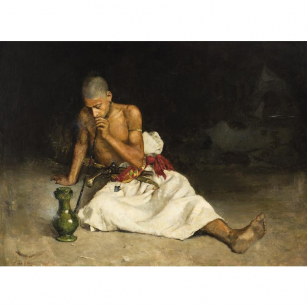 José Moreno Carbonero (1860 - 1942)   "El fumador de kif (189?)". Óleo sobre lienzo.