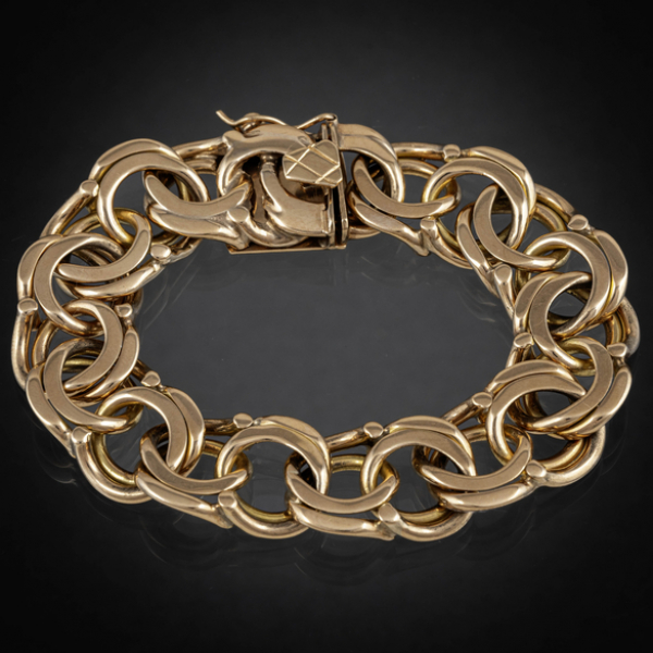 Pulsera de eslabones dobles en oro amarillo de 18K.