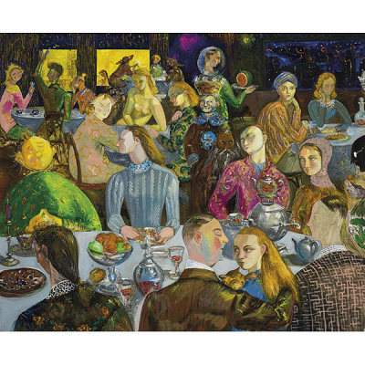 Yuri Rodkin.   &quot;A.D. 1982 Cafe Kosmos a Mosca (2006)&quot;. Óleo sobre lienzo.  Firmado, titulado y fechado (2006) al dorso.