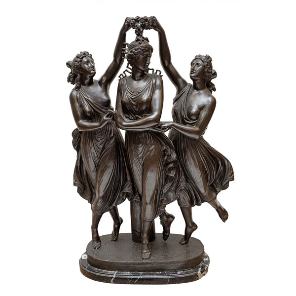 E. Laurent. Escultura en bronce con peana (1832 - 1898). "Las tres gracias". 