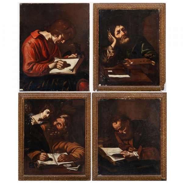 Importante "Serie de los 4 apóstoles", a la manera de Miquel March (València, 1633-1670), Escuela Valenciana del siglo XVII.