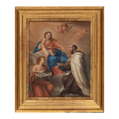 CIRCULO FRANCISCO BAYEU    (España Fin S. XVIII)  &quot;Aparición de la Virgen María &quot;  Óleo / Cobre 