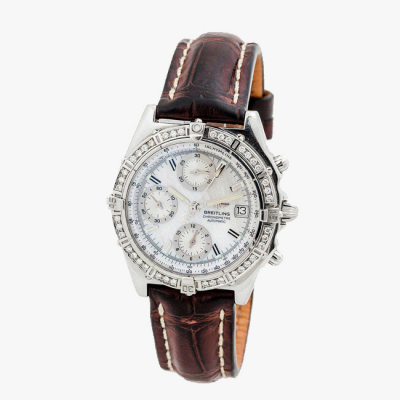 Reloj cronógrafo cab-unisex. suizo BREITLING, &#039;Chronomat Evolution&#039; certificado, ref. A13352 en caja de acero cuajado de limpios y blancos diamantes 