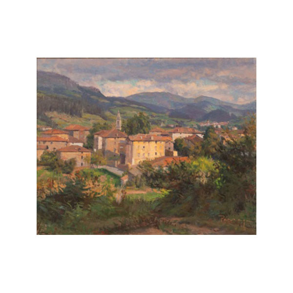CIRIACO PARRAGA   (Torrelavega, Cantabria 1902 - Bilbao 1973)  "Vista de pueblo "  Firmado: Parraga 