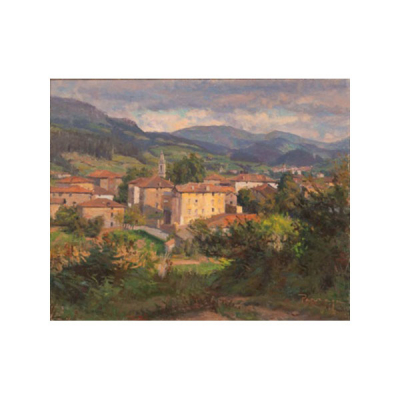 CIRIACO PARRAGA   (Torrelavega, Cantabria 1902 - Bilbao 1973)  &quot;Vista de pueblo &quot;  Firmado: Parraga 