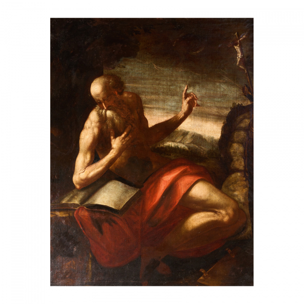 Escuela italiana, s.XVII. Seguidor de Antonio di Jacopo Negretti, «Palma il Giovane», San Jerónimo penitente. Óleo sobre tela.