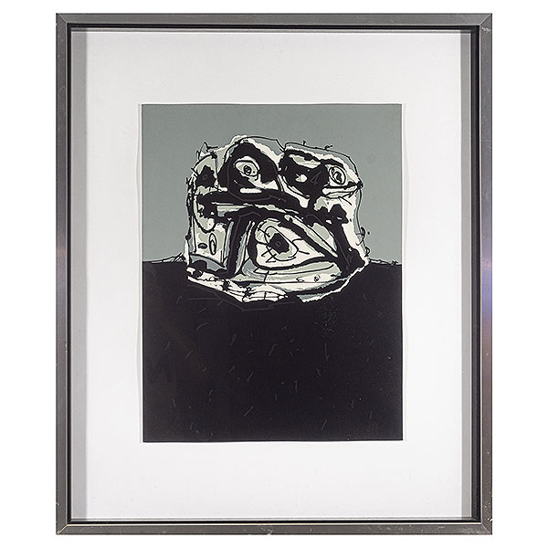 Antonio Saura (Huesca, 1930-Cuenca, 1998)  El Perro de Goya.  Serigrafía sobre papel Vélin d&#039;Arches. Firmada y numerada 33/100 a lápiz. Realizada en 1982.