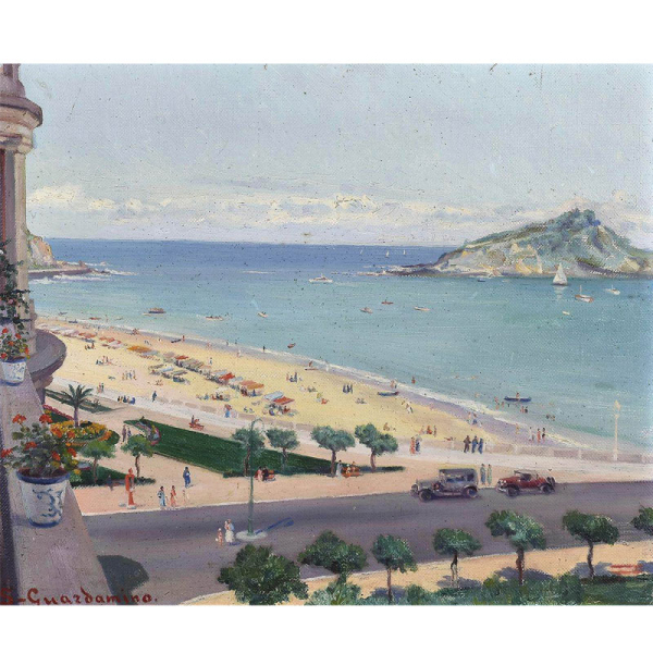 "Vista de la Playa de Ondarreta"  IGNACIO S&Aacute;NCHEZ GUARDAMANO(1898-1984). &Oacute;leo/Lienzo 1930