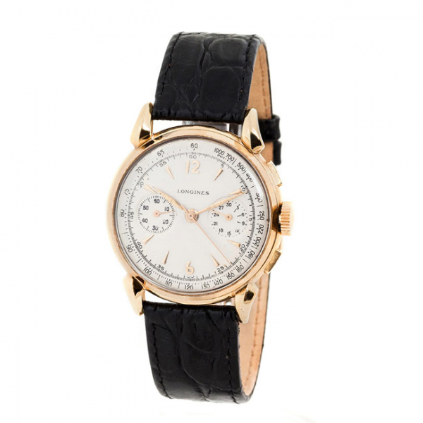Reloj cronógrafo vintage, cab., suizo LONGINES, en caja original de oro amarillo 18 K, nº 5786095 