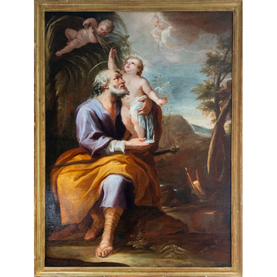 "San Jos&eacute; con el Ni&ntilde;o" Atribuido a Paolo de Matteis. Escuela Napolitana. Siglo XVII.   &Oacute;leo sobre lienzo. 